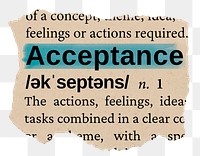 Acceptance png word sticker, torn paper dictionary, transparent background