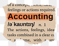 Accounting png word sticker, torn paper dictionary, transparent background