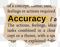 Accuracy png word sticker, torn paper dictionary, transparent background