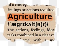 Agriculture png word sticker, torn paper dictionary, transparent background