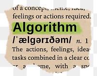 Algorithm png word sticker, torn paper dictionary, transparent background