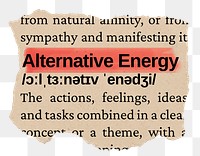 Alternative energy png word sticker, torn paper dictionary, transparent background
