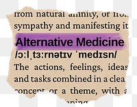 Alternative medicine png word sticker, torn paper dictionary, transparent background