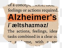 Alzheimer's png word sticker, torn paper dictionary, transparent background