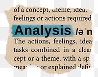 Analysis png word sticker, torn paper dictionary, transparent background