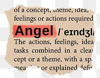 Angel png word sticker, torn paper dictionary, transparent background