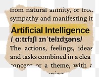 Artificial intelligence png word sticker, torn paper dictionary, transparent background