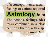 Astrology png word sticker, torn paper dictionary, transparent background