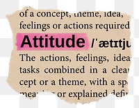 Attitude png word sticker, torn paper dictionary, transparent background