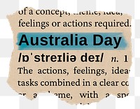 Australia Day png word sticker, torn paper dictionary, transparent background