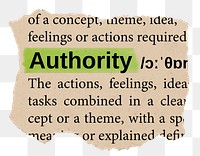 Authority png word sticker, torn paper dictionary, transparent background