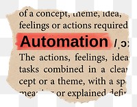 Automation png word sticker, torn paper dictionary, transparent background