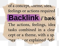 Backlink png word sticker, torn paper dictionary, transparent background