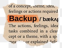 Backup png word sticker, torn paper dictionary, transparent background