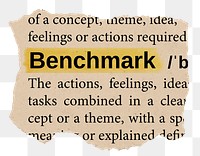 Benchmark png word sticker, torn paper dictionary, transparent background