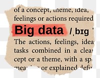 Big data png word sticker, torn paper dictionary, transparent background