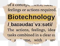 Biotechnology png word sticker, torn paper dictionary, transparent background