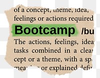Bootcamp png word sticker, torn paper dictionary, transparent background