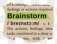 Brainstorm png word sticker, torn paper dictionary, transparent background