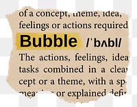 Bubble png word sticker, torn paper dictionary, transparent background