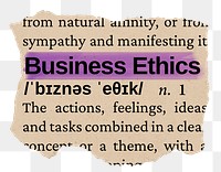 Business ethics png word sticker, torn paper dictionary, transparent background