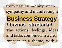 Business strategy png word sticker, torn paper dictionary, transparent background