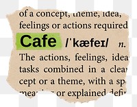 Cafe png word sticker, torn paper dictionary, transparent background