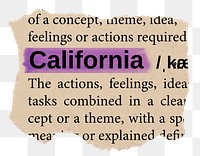 California png word sticker, torn paper dictionary, transparent background