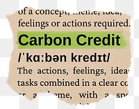Carbon credit png word sticker, torn paper dictionary, transparent background