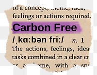 Carbon free png word sticker, torn paper dictionary, transparent background