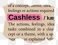 Cashless png word sticker, torn paper dictionary, transparent background