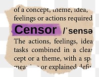 Censor png word sticker, torn paper dictionary, transparent background