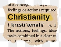 Christianity png word sticker, torn paper dictionary, transparent background