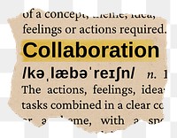 Collaboration png word sticker, torn paper dictionary, transparent background