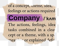 Company png word sticker, torn paper dictionary, transparent background