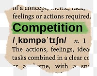 Competition png word sticker, torn paper dictionary, transparent background