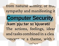 Computer security png word sticker, torn paper dictionary, transparent background