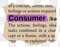 Consumer png word sticker, torn paper dictionary, transparent background