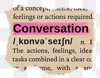 Conversation png word sticker, torn paper dictionary, transparent background