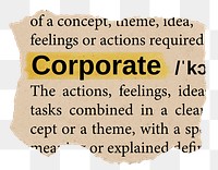 Corporate png word sticker, torn paper dictionary, transparent background