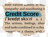 Credit score png word sticker, torn paper dictionary, transparent background