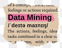 Data mining png word sticker, torn paper dictionary, transparent background