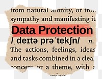 Data protection png word sticker, torn paper dictionary, transparent background
