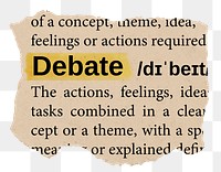 Debate png word sticker, torn paper dictionary, transparent background