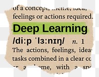 Deep learning png word sticker, torn paper dictionary, transparent background