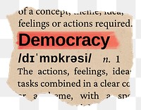 Democracy png word sticker, torn paper dictionary, transparent background