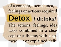 Detox png word sticker, torn paper dictionary, transparent background