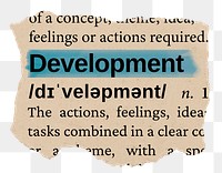 Development png word sticker, torn paper dictionary, transparent background