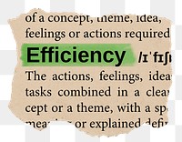 Efficiency png word sticker, torn paper dictionary, transparent background