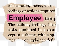 Employee png word sticker, torn paper dictionary, transparent background